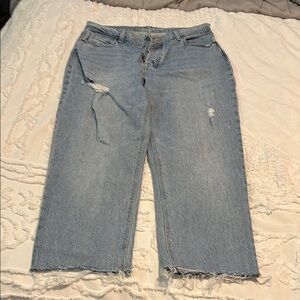 Old Navy Blue Slouchy Straight Leg high rise Jeans Distressed